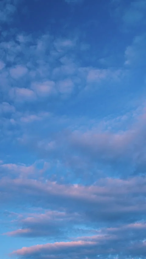 Cirrocumulus with ray light effects. Morning sunset blue sky with wispy smoke Stock Footage 268875792