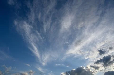 Cirrus Clouds Formed by Ice Crystals at High Altitude Stock Photos