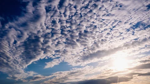 Cirrus Clouds Move in the Blue Sky Along with the Sun, Timelapse Stock Footage 244421938