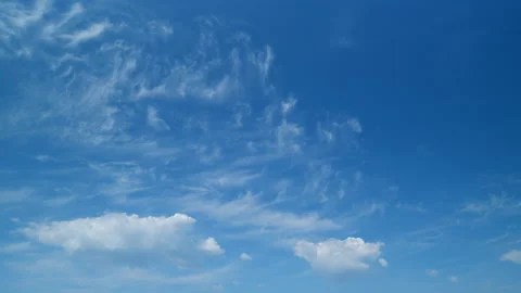 Cirrus or feather clouds against a blue sky. Natural beautiful scene. Purity and Stock Footage 215952120