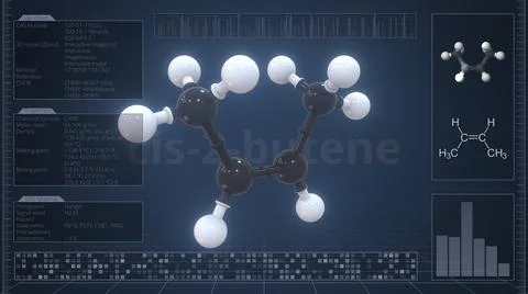 Cis-2-butene molecule with description on the computer screen, 3d rendering Stock Illustration