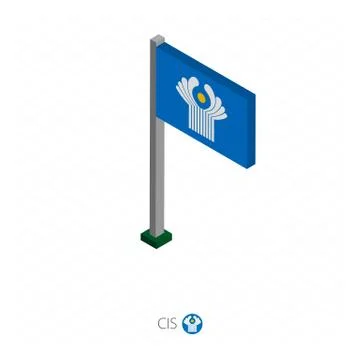CIS Flag on Flagpole in Isometric dimension. Stock Illustration