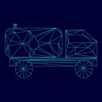 Cistern truck low poly triangulation triangulated polygonal electric cyan b.. Stock Illustration