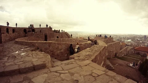 Citadel Hisar Bottom view on Ankara from walls tourists walk Stock Footage