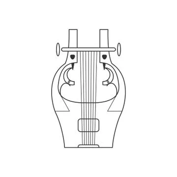 Cithara flat black and white icon. Isolated Vector String ill. Stock Illustration