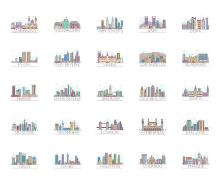 Cities Landscape Flat Vectors Pack Ilustración de archivo
