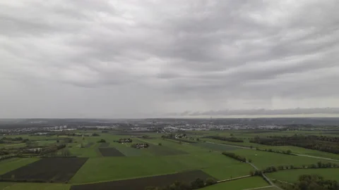 Cities of Neu-Ulm and Ulm and region around rain approaching aerial time lapse Stock Footage 221839300