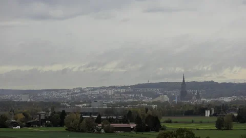 Cities of Neu-Ulm and Ulm Eselsberg with rain approaching time lapse Stock Footage 221868355