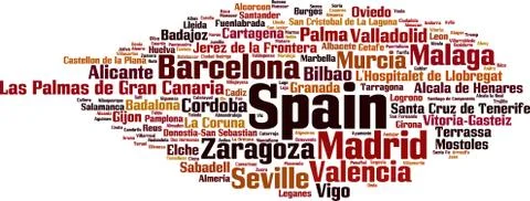 Cities in Spain word cloud Stock Illustration