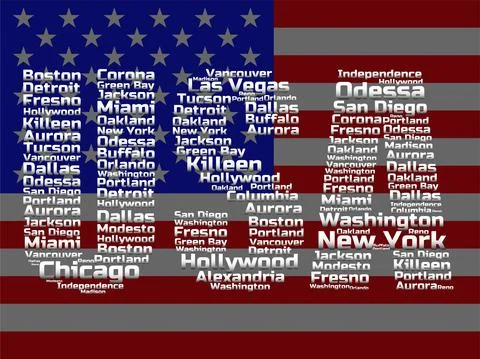 Cities USA inside letters, Vector illustration Stock Illustration