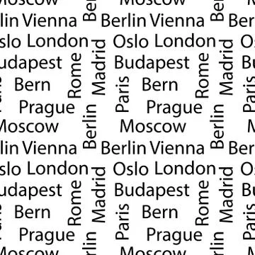 Cities of the world seamless patterns. Vector Typography background. Stock Illustration