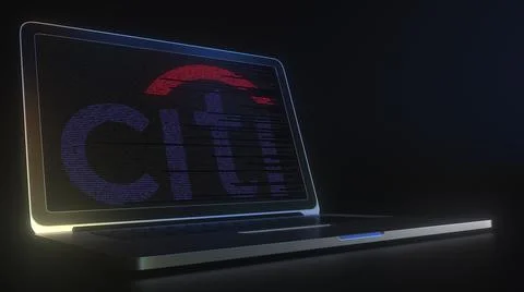 CITIGROUP logo made with computer code on the laptop screen. Editorial Stock Illustration