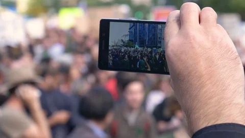 Citizen Journalism Recording Video With Smartphone During Protest Stock Footage 117604226