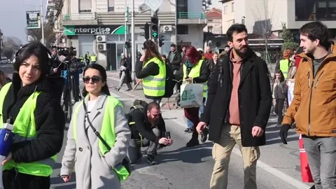 Citizens and environmental activists protest against air pollution in Skopje, SK Stock Footage 327974795