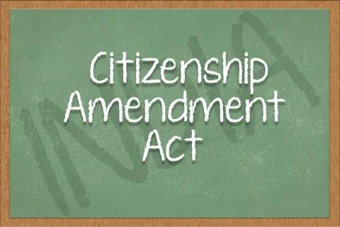 Citizenship amendment act written on green black board with India as a Ilustración de archivo