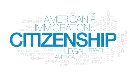 Citizenship animated word cloud, text design animation. Kinetic typography. Stock Footage
