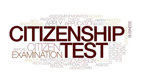 Citizenship test animated word cloud, text design animation. Kinetic typography. Stock Footage 74330796