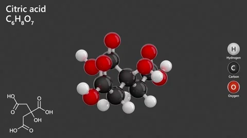 Citric Acid. C6H8O7. Gray background. 3D rendering. Seamless loop. Stock Footage 289108739