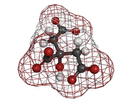 Citric acid, molecular model Illustrazione stock