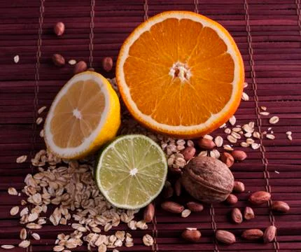 Citrus and nuts Stock Photos