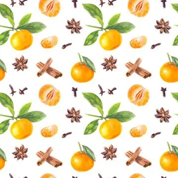 Citrus and Spice Pattern with Mandarin and Star Anise, perfect for culinary and 스톡 일러스트