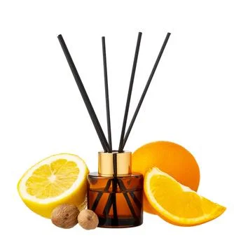 Citrus aromatic diffuser with citrus scent isolated on white background Foto stock