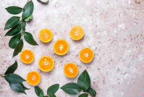 Citrus background with fresh oranges on light background,top view Stock Photos
