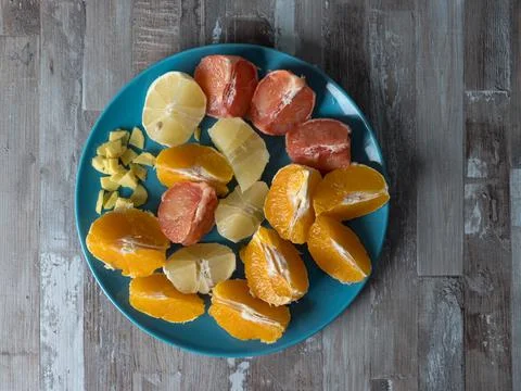 Citrus background with a group of oranges, lemons, limes, mandarins and grape Stock Photos