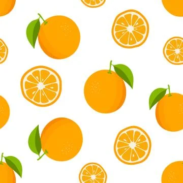 Citrus background with oranges. Seamless pattern with tropic fruits on white  Stock Illustration