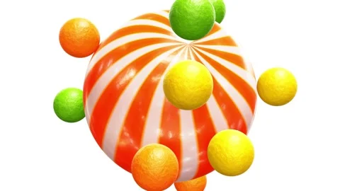 Citrus candy with rolling small orange, lemon and lime peel spheres 3D animation Stock Footage 219872031