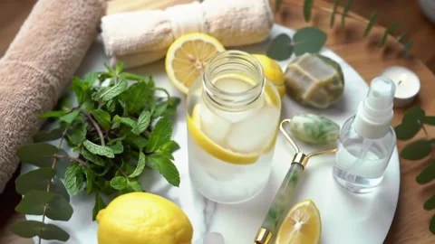 Citrus Cleanse Motion  Lemon Mint Spa Scene with Orbit Animation Stock Footage 307430345