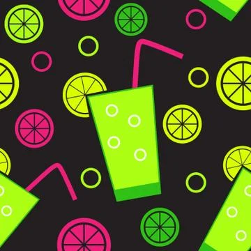 Citrus Cocktail Seamless Pattern Background Vector Illustration Stock Illustration