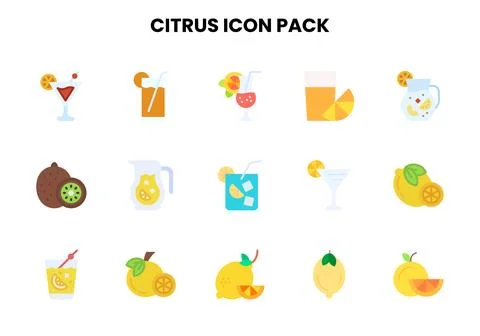 Citrus Flat Bundle Icons Pack Stock Illustration