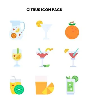 Citrus Flat Vector Icons Pack Stock Illustration