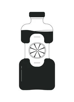 Citrus flavored beverage bottle 2D line object Stock Illustration