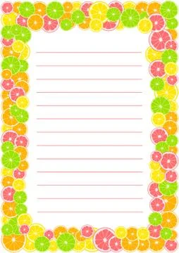 Citrus frame, border with space with lines for text. Summer print composed of Stock Illustration