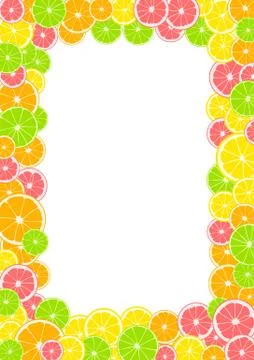 Citrus frame, border with space for text or photo. Summer print composed of y Stock Illustration