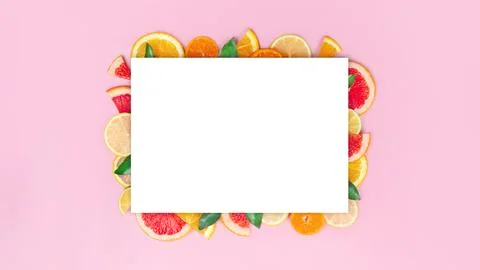 Citrus frame for text. Copy space for title, text. Stylish concept Vitamin .. Stock Photos