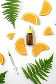 Citrus fruit essential oil, vitamin c serum, beauty care aroma therapy. Stock Photos