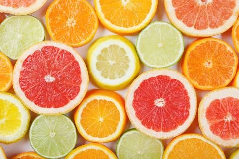 Citrus fruit pattern made of lemon, orange, grapefruit and lime. Foto stock