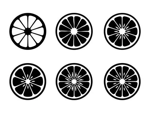 Citrus fruit round slice silhouette set vector illustration Stock Illustration