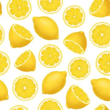 Citrus fruit seamless pattern. Colorful vivid print with juicy lemon slices Stock Illustration