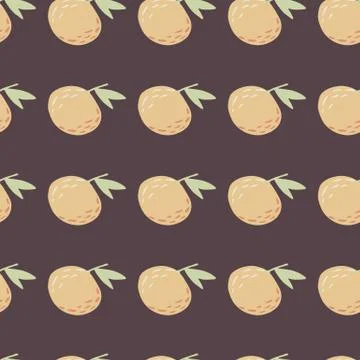 Citrus fruit seamless pattern with doodle mandarin ornament. Orange shapes on Stock Illustration