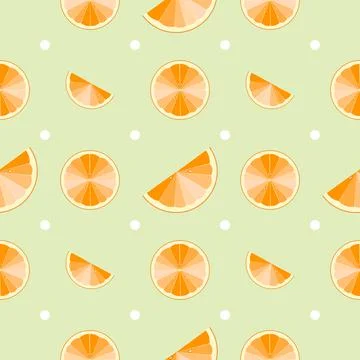 Citrus fruit seamless vector pattern. Orange slices on light green background Stock Illustration