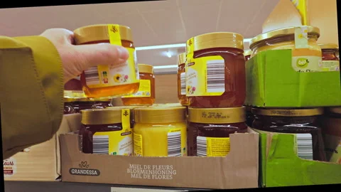 Citrus fruit section in Super U supermarket, Dijon, France. Stock Footage 329439412