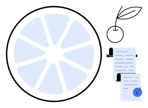 Citrus Fruit Slice with Cherry and Long List of Items Having Blue Check Mark Stock Illustration