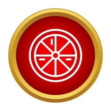 Citrus fruit slice icon on red gold button Stock Illustration