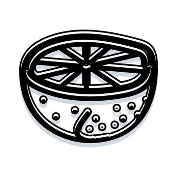 Citrus fruit slice outline drawing monochrome style Stock Illustration