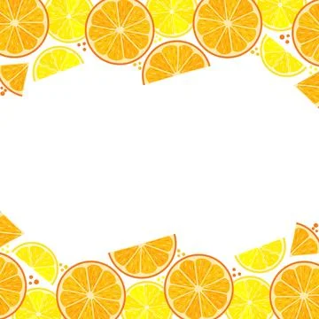 Citrus Fruit Slices Border Frame with Oranges and Lemons on White Backgroun.. Illustrazione stock