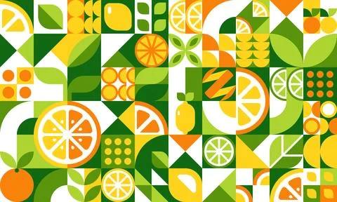 Citrus fruits geometric pattern background Stockillustratie